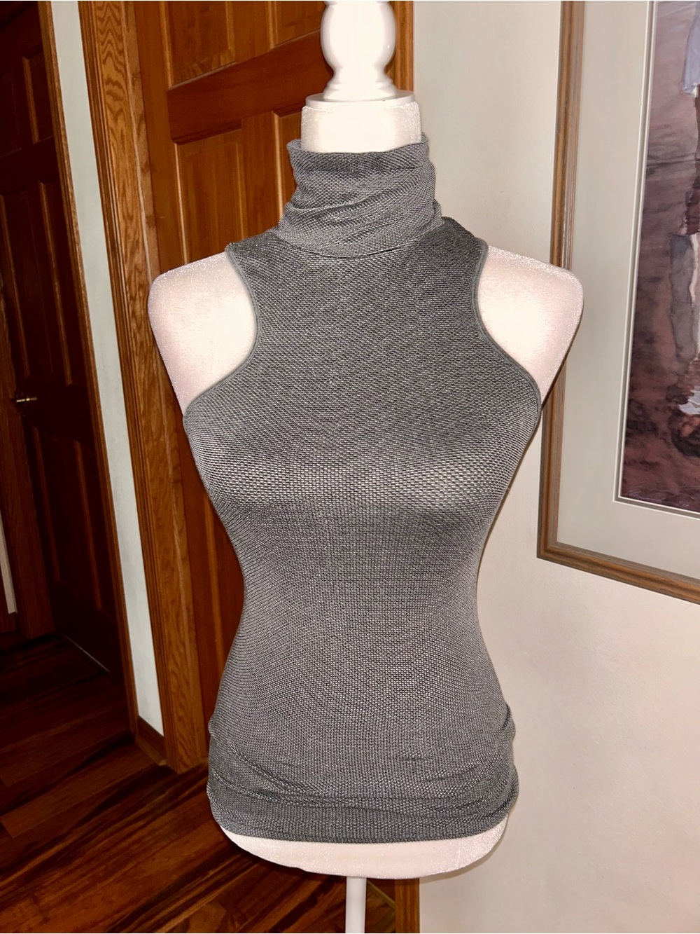 Sleeveless Turtleneck Knit Tank Top - Charcoal Gray